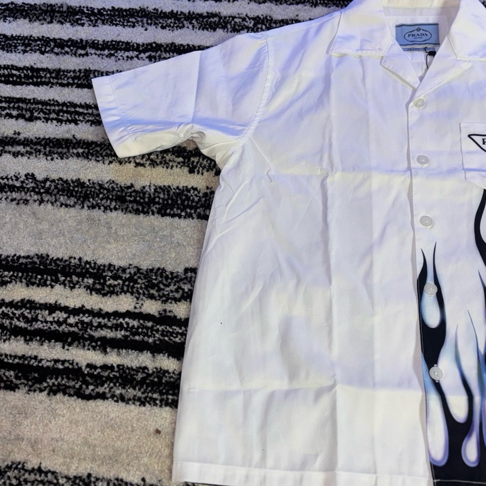 Authentic Prada Blue Flame Cotton Button-Up Shirt (Size: Large) - Picture 4 of 5